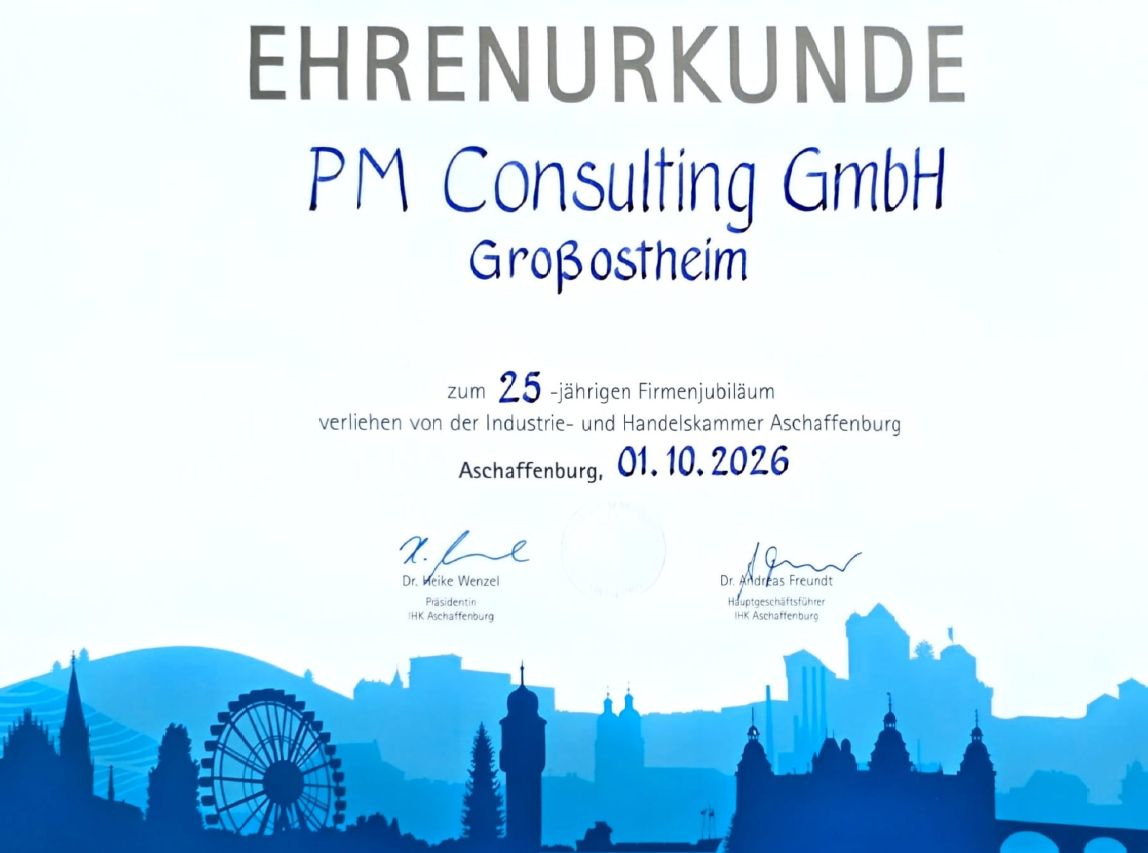 Ehrenurkunde der IHK Aschaffenburg